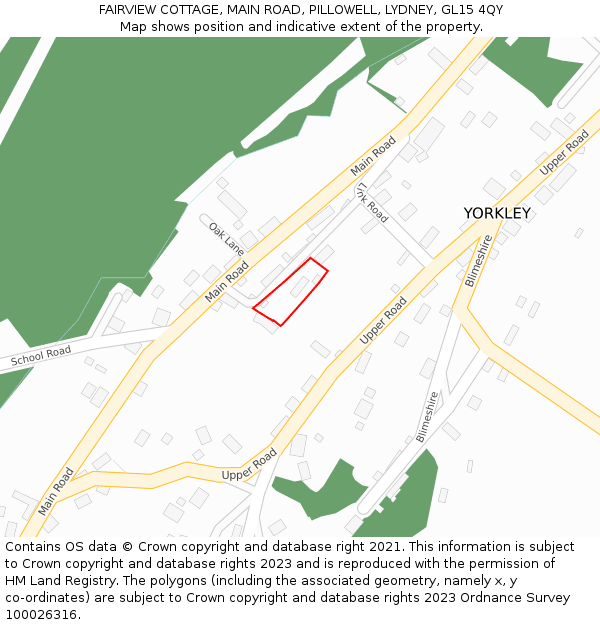 FAIRVIEW COTTAGE, MAIN ROAD, PILLOWELL, LYDNEY, GL15 4QY: Location map and indicative extent of plot