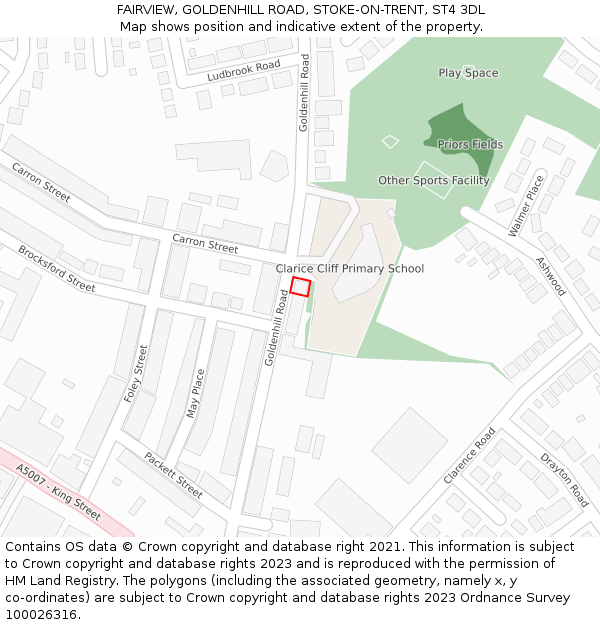 FAIRVIEW, GOLDENHILL ROAD, STOKE-ON-TRENT, ST4 3DL: Location map and indicative extent of plot