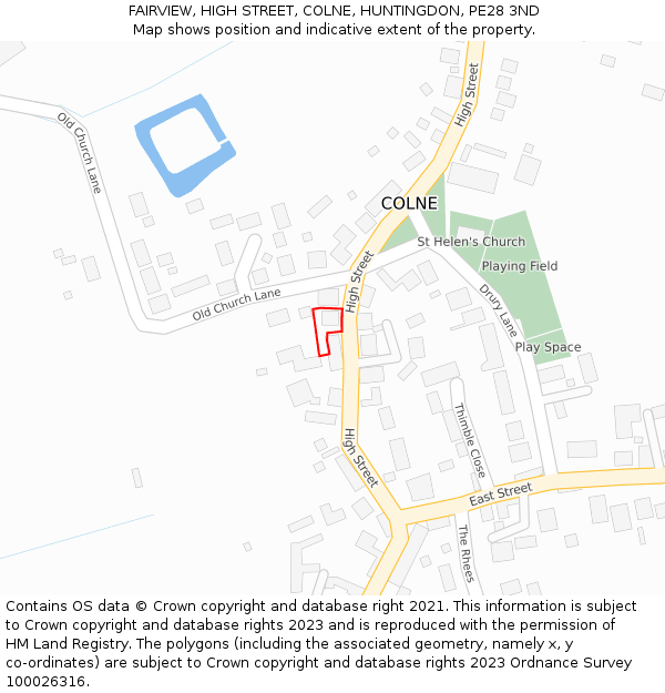 FAIRVIEW, HIGH STREET, COLNE, HUNTINGDON, PE28 3ND: Location map and indicative extent of plot