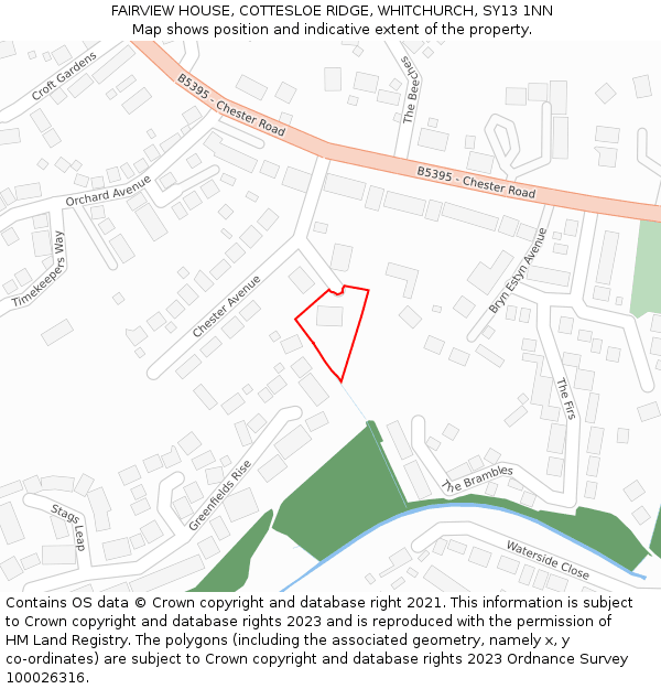 FAIRVIEW HOUSE, COTTESLOE RIDGE, WHITCHURCH, SY13 1NN: Location map and indicative extent of plot