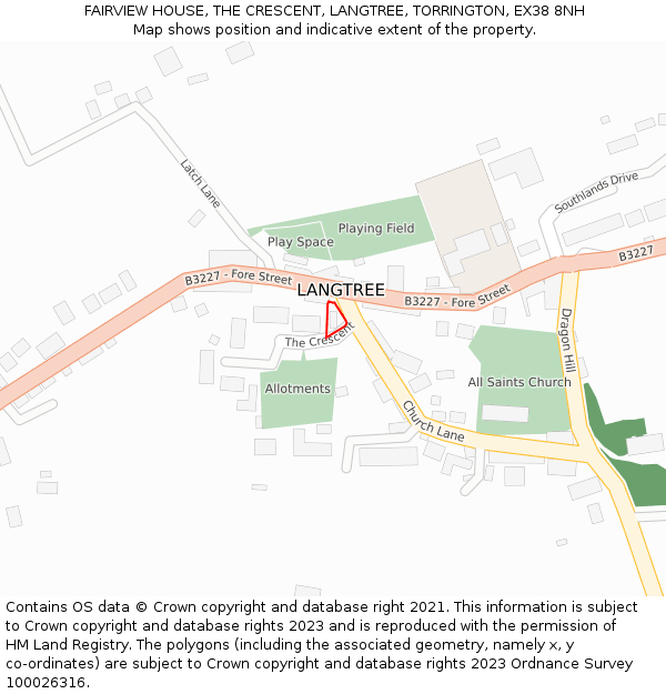 FAIRVIEW HOUSE, THE CRESCENT, LANGTREE, TORRINGTON, EX38 8NH: Location map and indicative extent of plot