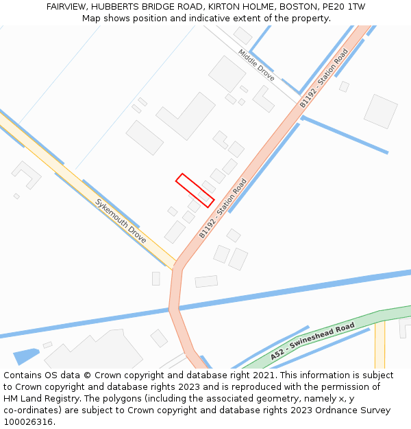 FAIRVIEW, HUBBERTS BRIDGE ROAD, KIRTON HOLME, BOSTON, PE20 1TW: Location map and indicative extent of plot