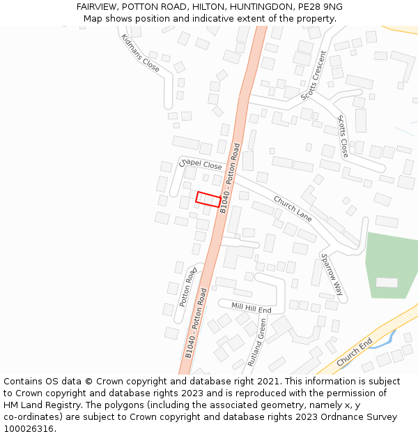 FAIRVIEW, POTTON ROAD, HILTON, HUNTINGDON, PE28 9NG: Location map and indicative extent of plot