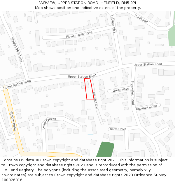 FAIRVIEW, UPPER STATION ROAD, HENFIELD, BN5 9PL: Location map and indicative extent of plot