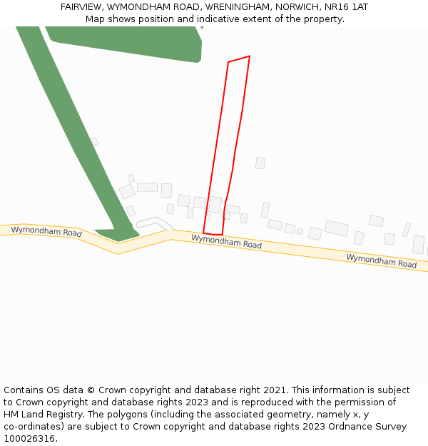 FAIRVIEW, WYMONDHAM ROAD, WRENINGHAM, NORWICH, NR16 1AT: Location map and indicative extent of plot