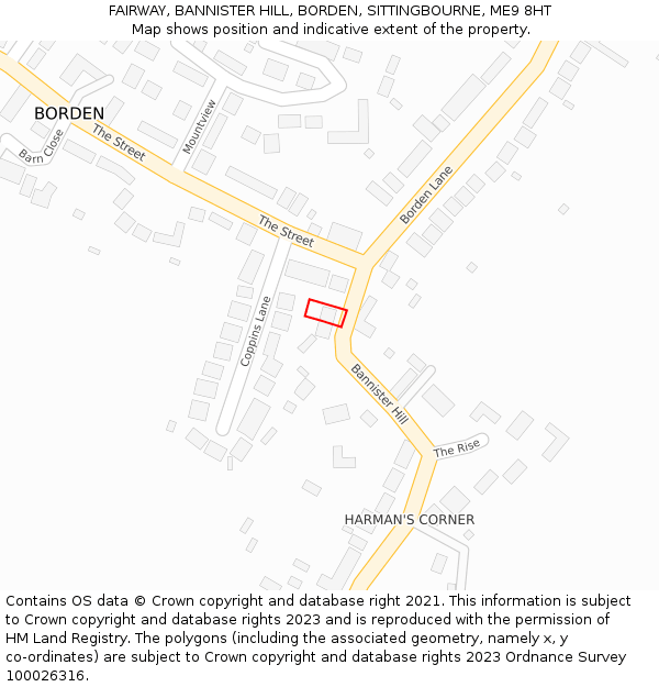 FAIRWAY, BANNISTER HILL, BORDEN, SITTINGBOURNE, ME9 8HT: Location map and indicative extent of plot