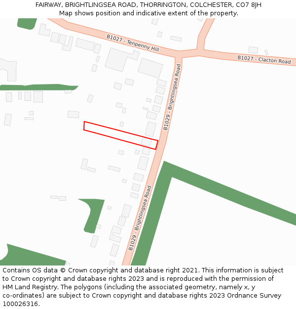 FAIRWAY, BRIGHTLINGSEA ROAD, THORRINGTON, COLCHESTER, CO7 8JH: Location map and indicative extent of plot