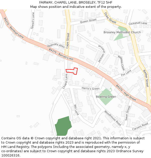 FAIRWAY, CHAPEL LANE, BROSELEY, TF12 5HF: Location map and indicative extent of plot