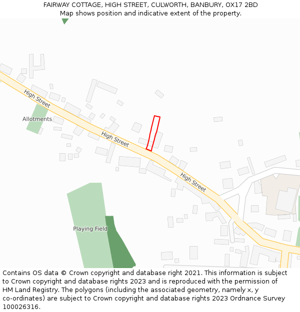 FAIRWAY COTTAGE, HIGH STREET, CULWORTH, BANBURY, OX17 2BD: Location map and indicative extent of plot