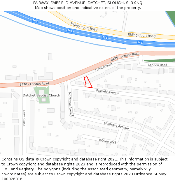 FAIRWAY, FAIRFIELD AVENUE, DATCHET, SLOUGH, SL3 9NQ: Location map and indicative extent of plot