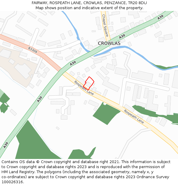 FAIRWAY, ROSPEATH LANE, CROWLAS, PENZANCE, TR20 8DU: Location map and indicative extent of plot