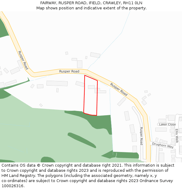 FAIRWAY, RUSPER ROAD, IFIELD, CRAWLEY, RH11 0LN: Location map and indicative extent of plot