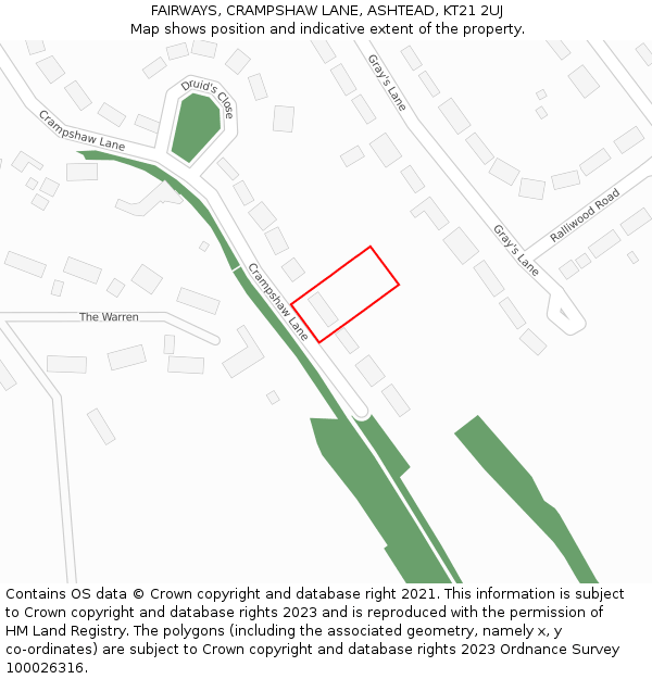 FAIRWAYS, CRAMPSHAW LANE, ASHTEAD, KT21 2UJ: Location map and indicative extent of plot