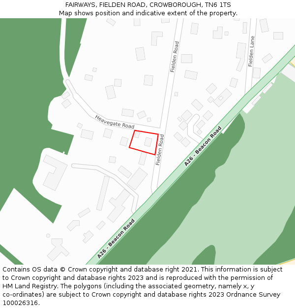 FAIRWAYS, FIELDEN ROAD, CROWBOROUGH, TN6 1TS: Location map and indicative extent of plot