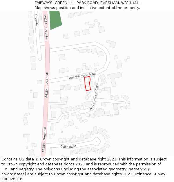 FAIRWAYS, GREENHILL PARK ROAD, EVESHAM, WR11 4NL: Location map and indicative extent of plot