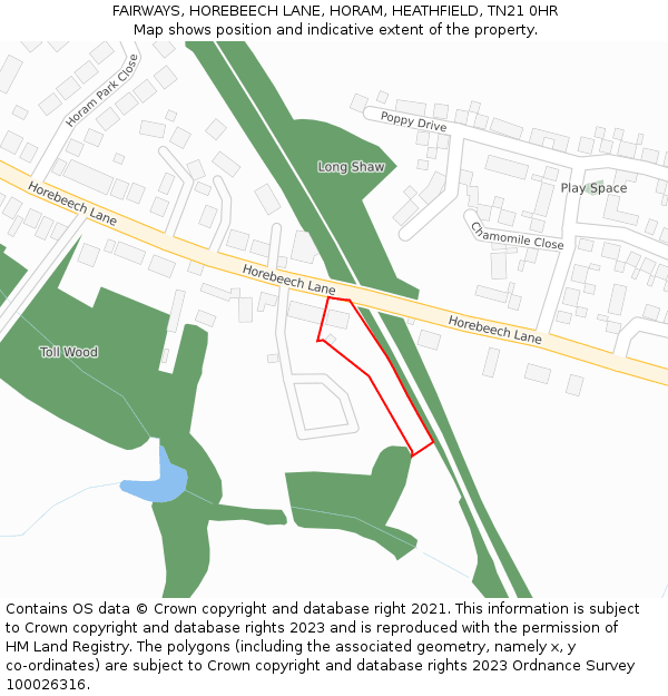 FAIRWAYS, HOREBEECH LANE, HORAM, HEATHFIELD, TN21 0HR: Location map and indicative extent of plot