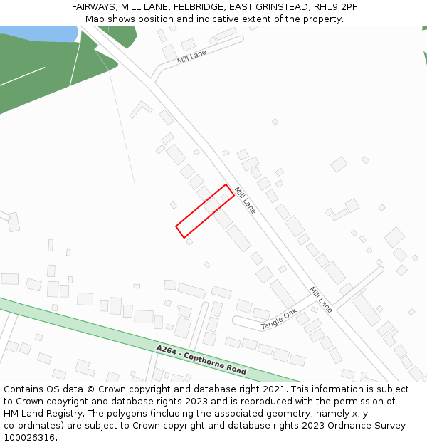 FAIRWAYS, MILL LANE, FELBRIDGE, EAST GRINSTEAD, RH19 2PF: Location map and indicative extent of plot