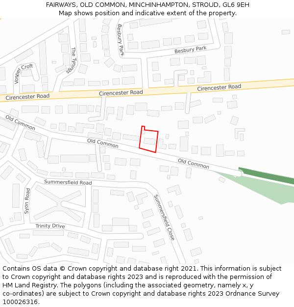 FAIRWAYS, OLD COMMON, MINCHINHAMPTON, STROUD, GL6 9EH: Location map and indicative extent of plot