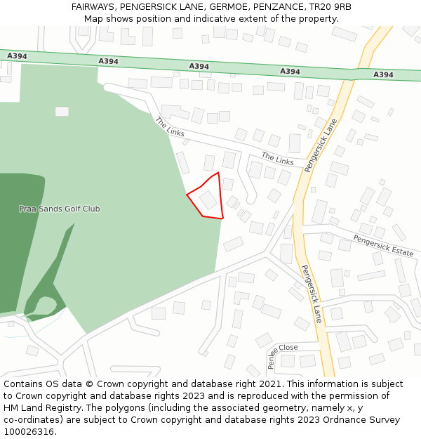 FAIRWAYS, PENGERSICK LANE, GERMOE, PENZANCE, TR20 9RB: Location map and indicative extent of plot