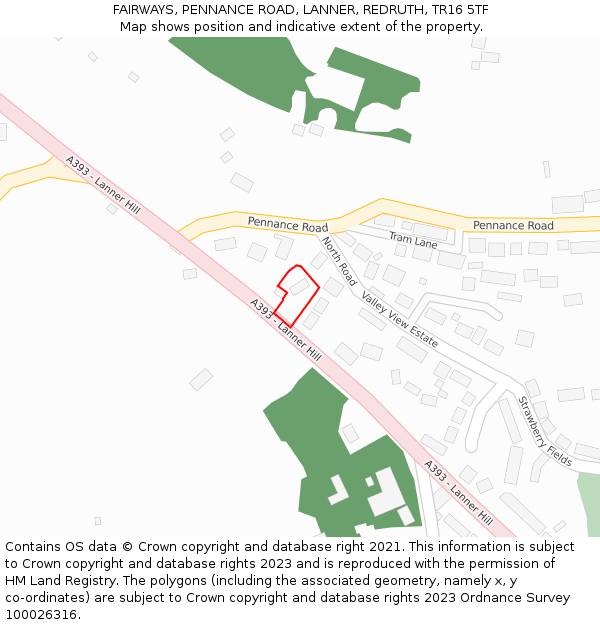 FAIRWAYS, PENNANCE ROAD, LANNER, REDRUTH, TR16 5TF: Location map and indicative extent of plot