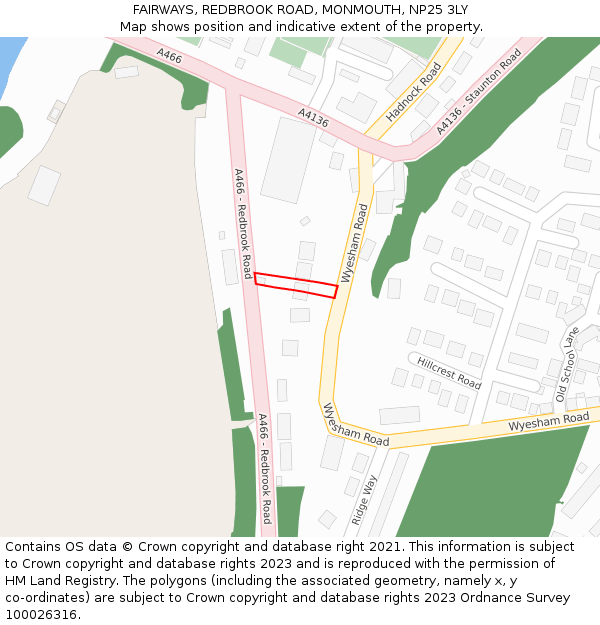 FAIRWAYS, REDBROOK ROAD, MONMOUTH, NP25 3LY: Location map and indicative extent of plot