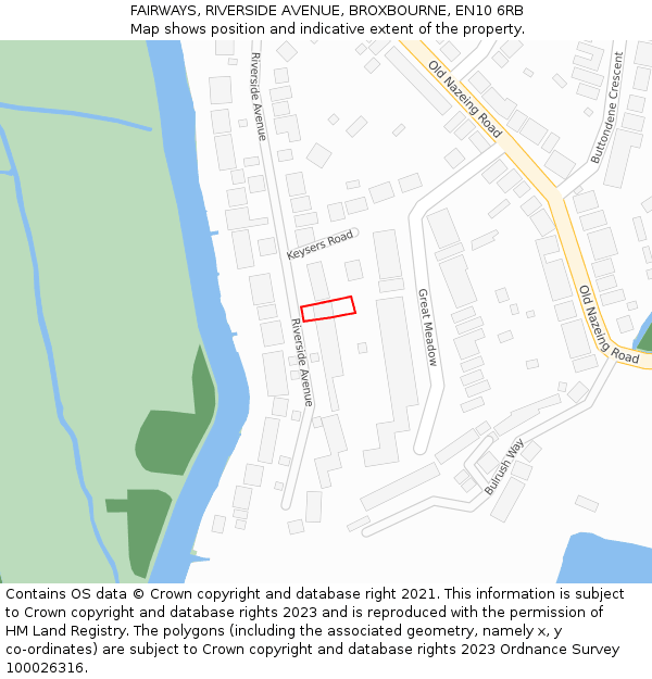 FAIRWAYS, RIVERSIDE AVENUE, BROXBOURNE, EN10 6RB: Location map and indicative extent of plot