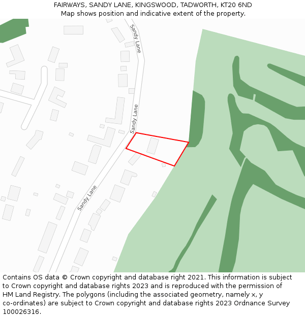 FAIRWAYS, SANDY LANE, KINGSWOOD, TADWORTH, KT20 6ND: Location map and indicative extent of plot