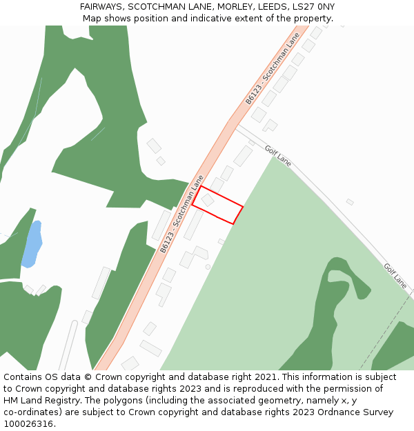 FAIRWAYS, SCOTCHMAN LANE, MORLEY, LEEDS, LS27 0NY: Location map and indicative extent of plot