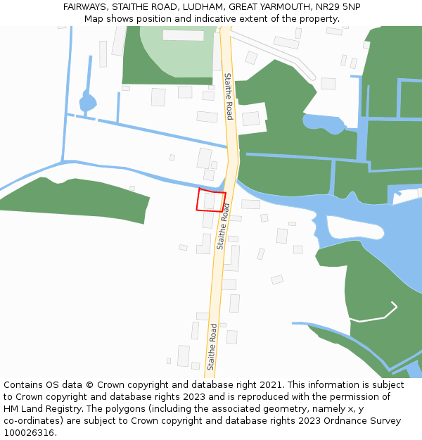 FAIRWAYS, STAITHE ROAD, LUDHAM, GREAT YARMOUTH, NR29 5NP: Location map and indicative extent of plot