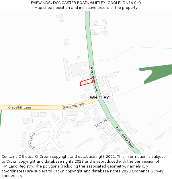 FAIRWINDS, DONCASTER ROAD, WHITLEY, GOOLE, DN14 0HY: Location map and indicative extent of plot