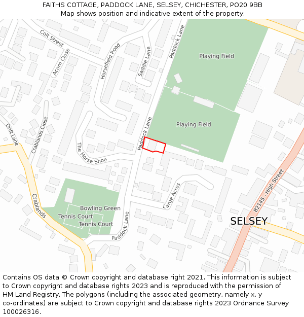 FAITHS COTTAGE, PADDOCK LANE, SELSEY, CHICHESTER, PO20 9BB: Location map and indicative extent of plot