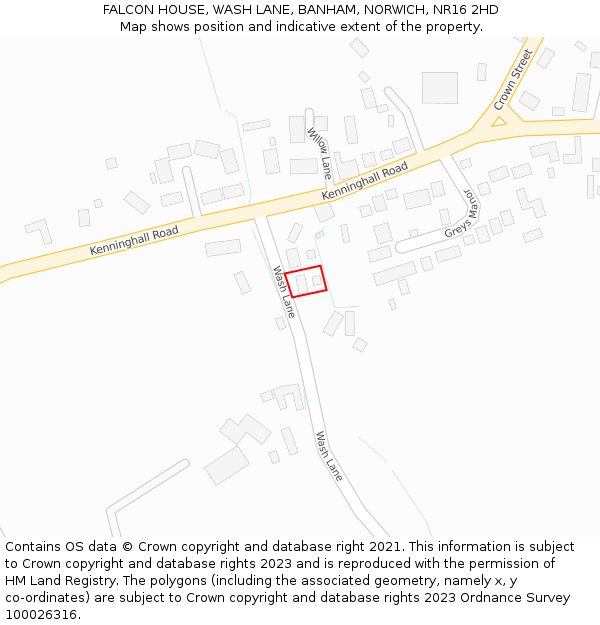 FALCON HOUSE, WASH LANE, BANHAM, NORWICH, NR16 2HD: Location map and indicative extent of plot