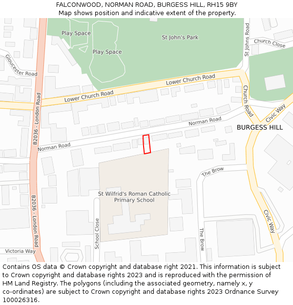 FALCONWOOD, NORMAN ROAD, BURGESS HILL, RH15 9BY: Location map and indicative extent of plot