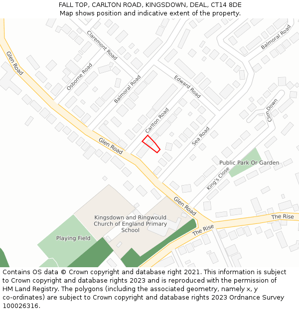 FALL TOP, CARLTON ROAD, KINGSDOWN, DEAL, CT14 8DE: Location map and indicative extent of plot