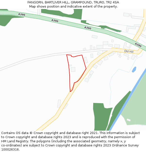 FANGORN, BARTLIVER HILL, GRAMPOUND, TRURO, TR2 4SA: Location map and indicative extent of plot