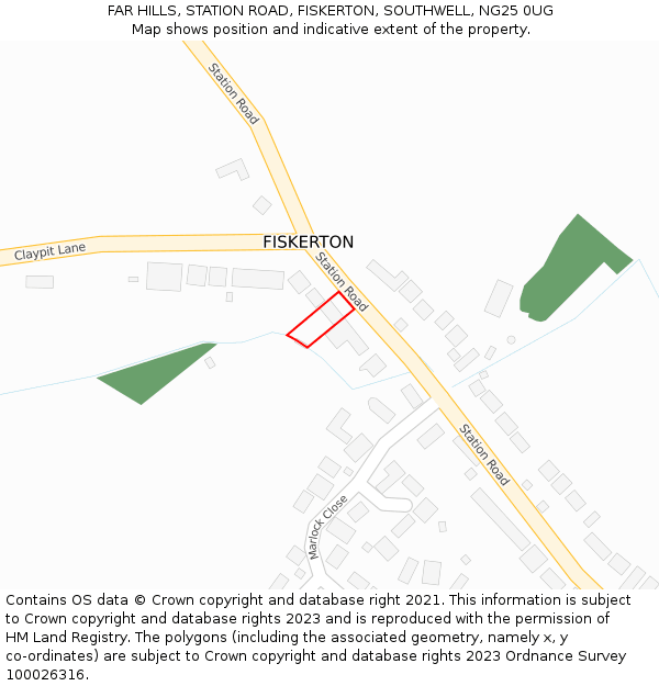 FAR HILLS, STATION ROAD, FISKERTON, SOUTHWELL, NG25 0UG: Location map and indicative extent of plot