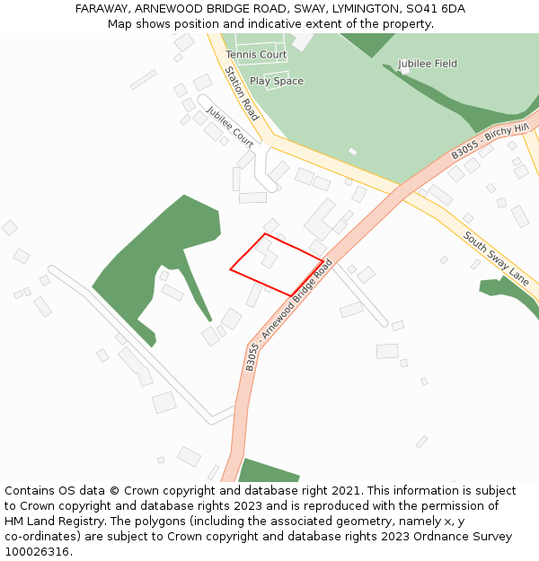 FARAWAY, ARNEWOOD BRIDGE ROAD, SWAY, LYMINGTON, SO41 6DA: Location map and indicative extent of plot