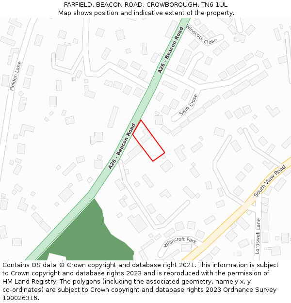 FARFIELD, BEACON ROAD, CROWBOROUGH, TN6 1UL: Location map and indicative extent of plot