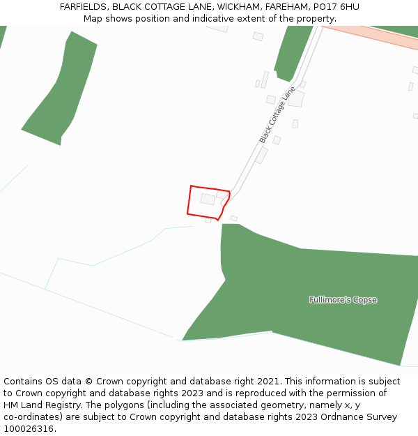 FARFIELDS, BLACK COTTAGE LANE, WICKHAM, FAREHAM, PO17 6HU: Location map and indicative extent of plot