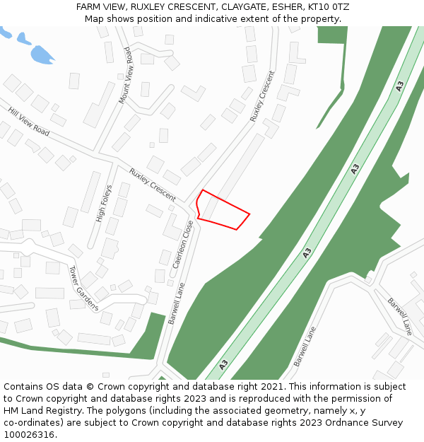 FARM VIEW, RUXLEY CRESCENT, CLAYGATE, ESHER, KT10 0TZ: Location map and indicative extent of plot