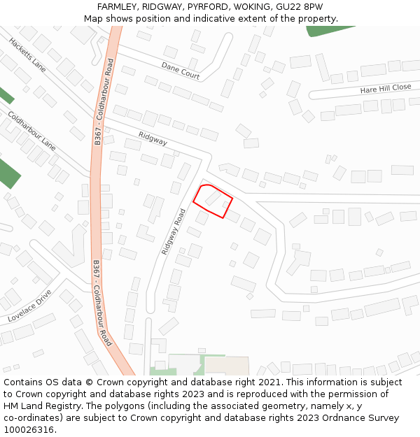 FARMLEY, RIDGWAY, PYRFORD, WOKING, GU22 8PW: Location map and indicative extent of plot