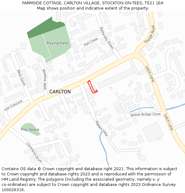 FARMSIDE COTTAGE, CARLTON VILLAGE, STOCKTON-ON-TEES, TS21 1EA: Location map and indicative extent of plot