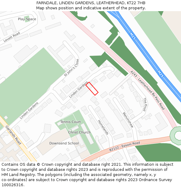 FARNDALE, LINDEN GARDENS, LEATHERHEAD, KT22 7HB: Location map and indicative extent of plot