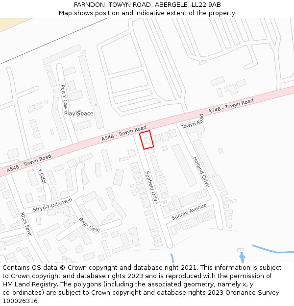 FARNDON, TOWYN ROAD, ABERGELE, LL22 9AB: Location map and indicative extent of plot