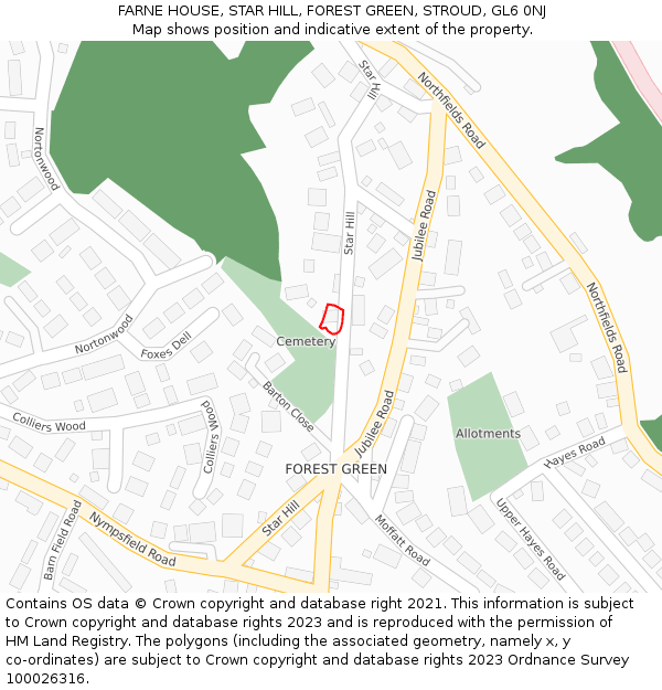 FARNE HOUSE, STAR HILL, FOREST GREEN, STROUD, GL6 0NJ: Location map and indicative extent of plot