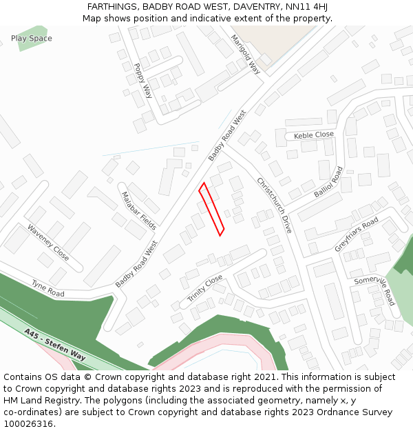 FARTHINGS, BADBY ROAD WEST, DAVENTRY, NN11 4HJ: Location map and indicative extent of plot