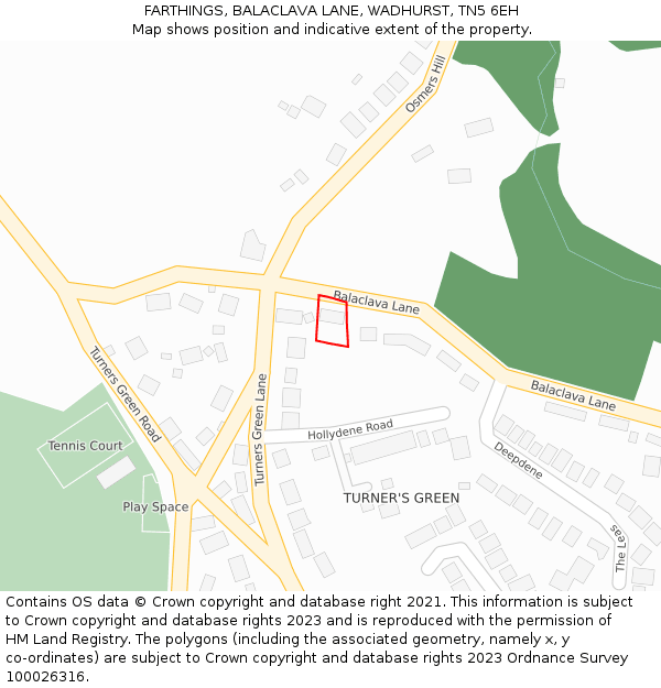 FARTHINGS, BALACLAVA LANE, WADHURST, TN5 6EH: Location map and indicative extent of plot