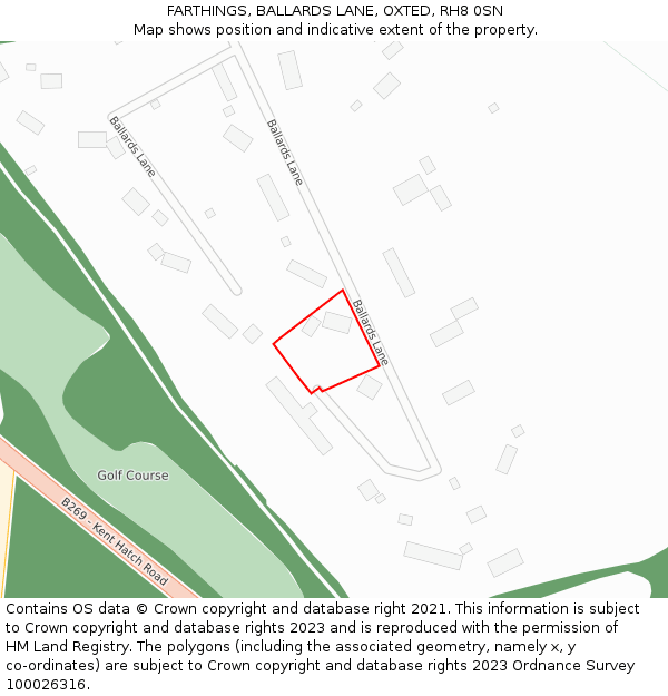FARTHINGS, BALLARDS LANE, OXTED, RH8 0SN: Location map and indicative extent of plot