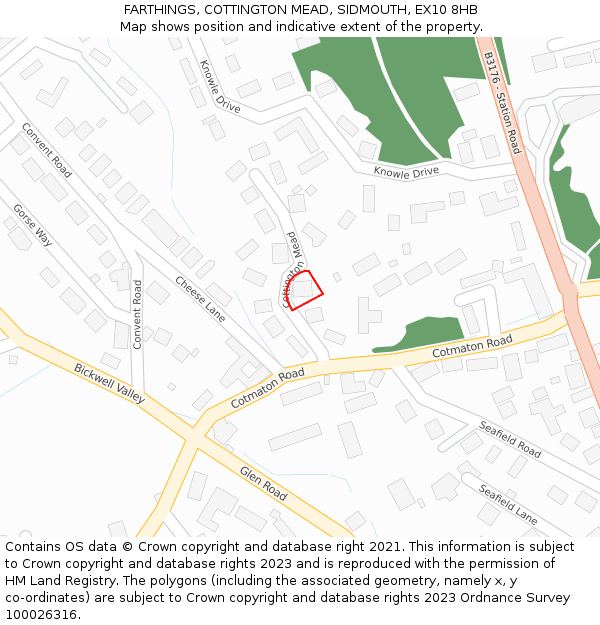 FARTHINGS, COTTINGTON MEAD, SIDMOUTH, EX10 8HB: Location map and indicative extent of plot