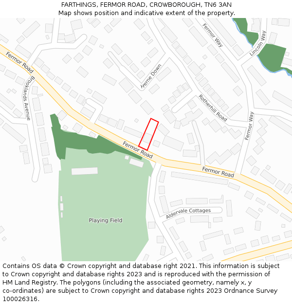 FARTHINGS, FERMOR ROAD, CROWBOROUGH, TN6 3AN: Location map and indicative extent of plot